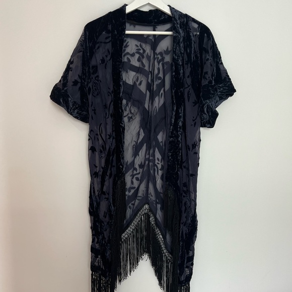 Navy Velvet + Fringe Robe - Picture 1 of 4